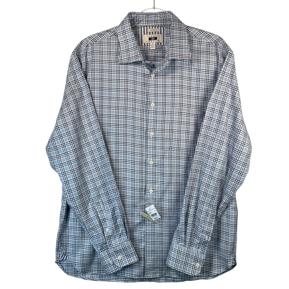 Joseph Abboud Non-Iron Blue Plaid Button Down Long Sleeve Shirt XL Business Suit